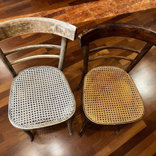 Two vintage cafe chairs used, one perfect condition, one needs repair