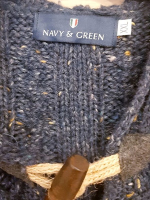 Navy & Green knitted cardigan blue XXL new with hood