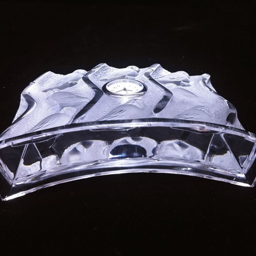 Lalique Hulotte table clock like new, French 1995