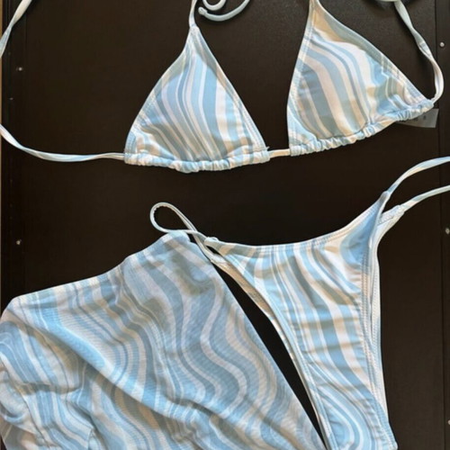 Wave Print Bikini Set 3 pieces with beach skirt Shein new, size S