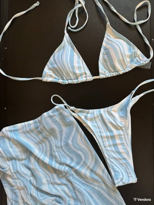 Wave Print Bikini Set 3 pieces with beach skirt Shein new, size S