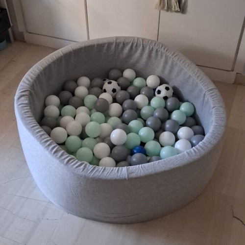 Kiddy Moon Ball Pool used, washable with turquoise, white and grey balls