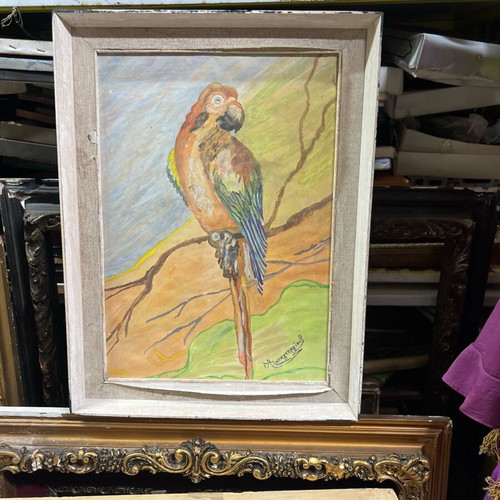 Painting used with wear, framed 56x42