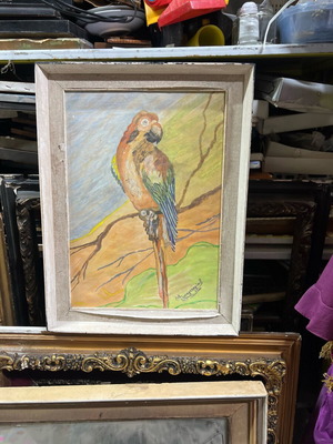Painting used with wear, framed 56x42