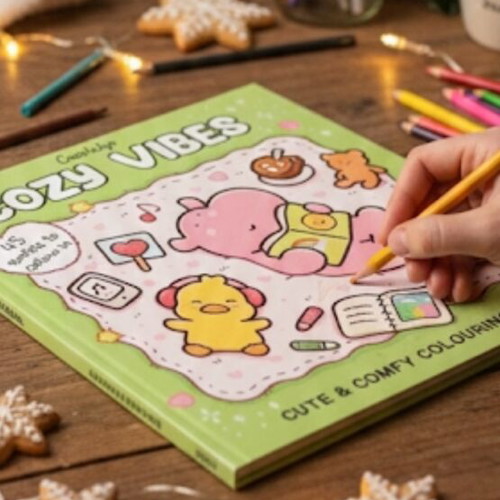 Cozy Vibes coloring book with 45 handwritten pages, new