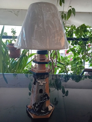 Wooden Table Lamp Lighthouse with Rechargeable USB Bulb and Color Control