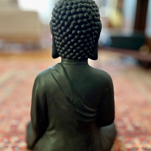 Buddha bust like new, gray-black, stone and resin candle holder