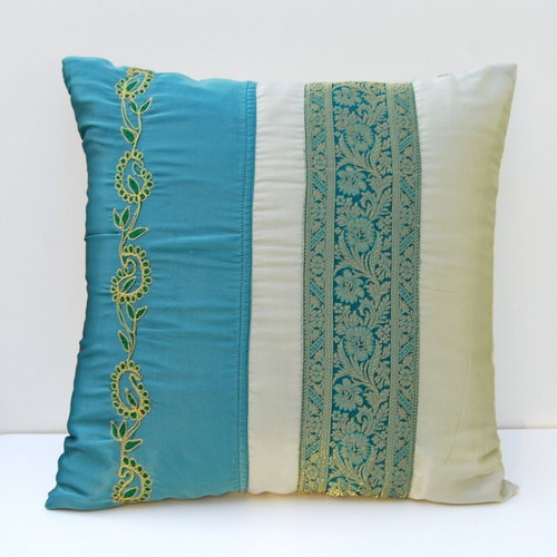 Decorative pillow cover with gold thread embroidery like new