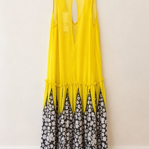 Manolo maxi dress M/L, yellow with black and white floral design