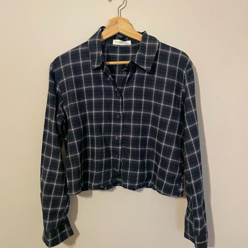 Primark Checked Shirt Blue Cropped New Size S