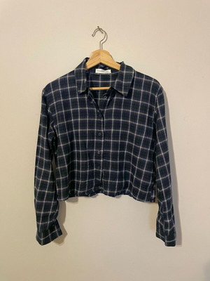 Primark Checked Shirt Blue Cropped New Size S