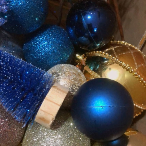 Christmas tree ornaments like new, branches and garlands