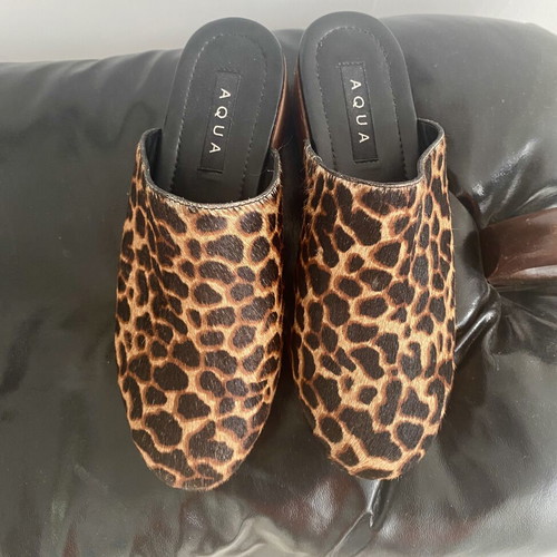 Aqua leopard clogs with calf hair and wooden sole, like new, size 37