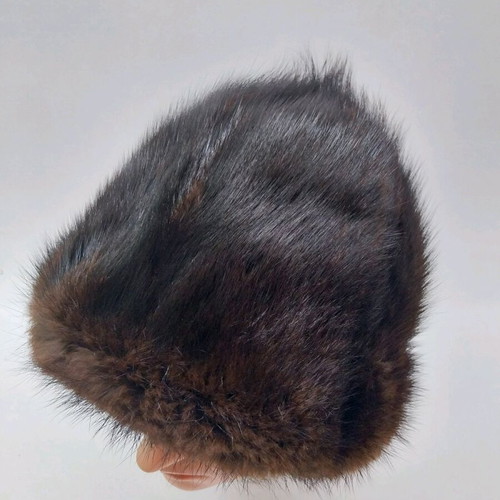 Women's natural fur hat like new, vintage winter, brown, size 55