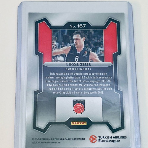 Nikos Zisis Bamberg Panini Prizm Euroleague 2023-24 AEK card new