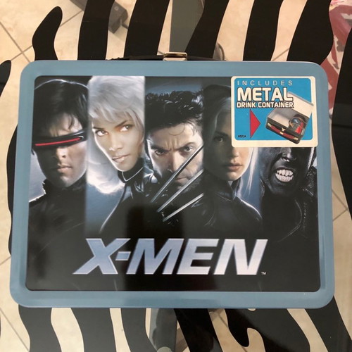 X-MEN X2 MOVIE TIN LUNCHBOX with METAL DRINK CONTAINER INCLUDED NEW NEVER USED MARVEL