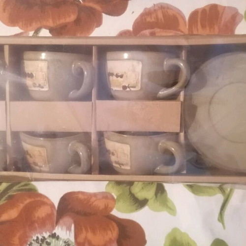 Rustic Coffee Set 6 Cups With Saucers New