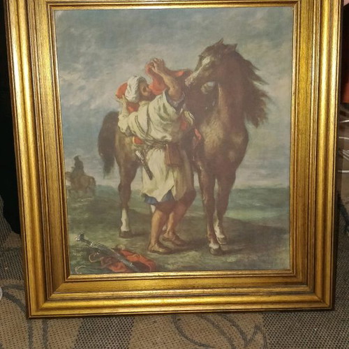 Delacroix Arab Saddling His Horse painting used, museum replica