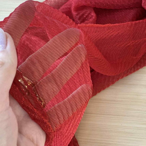 Thin semi-transparent pashmina with silver thread new in red and silver