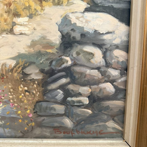 Oil painting by Antonios Voumbakis used, traditional Aegean house