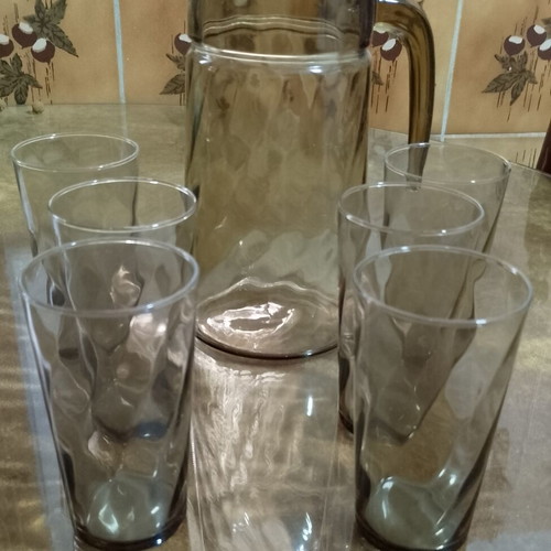 Luminarc Tornado vintage glass set with jug, smoked brown