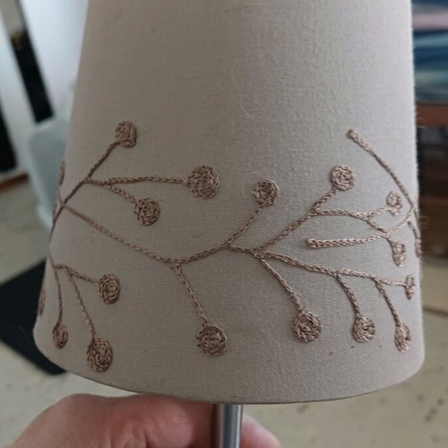 Ikea Table Lamp Like New With Beige Embroidered Shade And Wooden Base