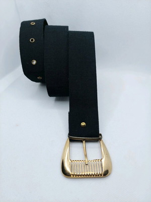 Vintage γυναικεία ζώνη δεκαετίας '70 μαύρη υφασμάτινη σαν καινούργια με χρυσή αγκράφα