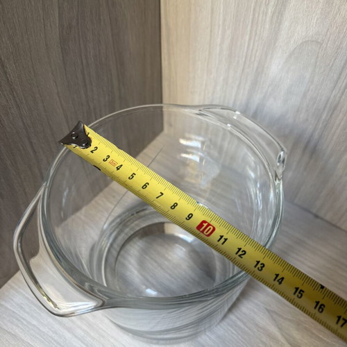 Glass ice bucket like new with handles and decorative matte engraving