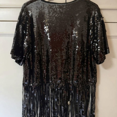 Zara Knit Black Blouse With Sequins And Fringes Like New