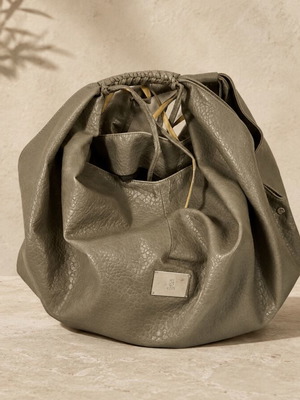KEM gray shoulder handbag with gathered design and detachable pouch