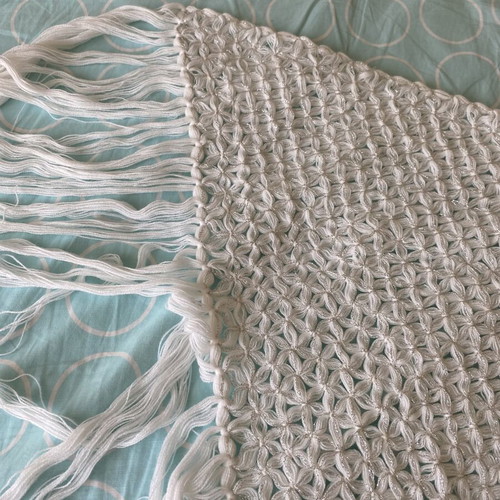 Handmade shawl with silver thread, like new, floral pattern