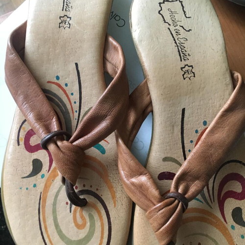 Women's leather flip-flops new, Spanish, beige, size 38.5