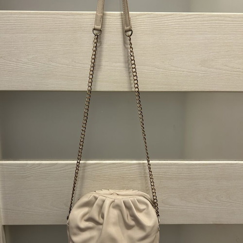 Pouch Bag Crossbody Used, Beige with Gold Chain Strap