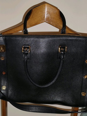 MCM Tote bag used, black pebbled leather with gold studs