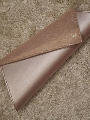 Leather formal asymmetrical clutch new, beige multicolor