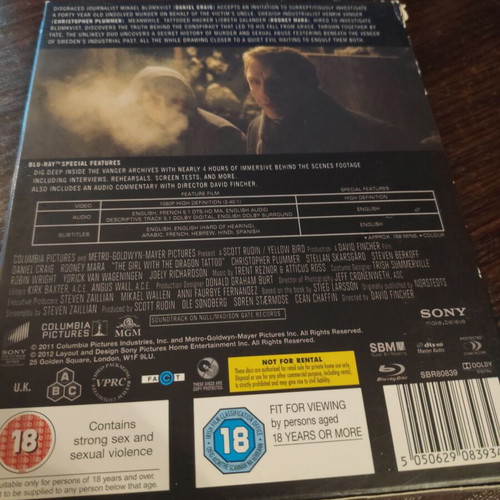 Blu-ray The Girl With The Dragon Tattoo used, thriller adventure, 2-disc edition