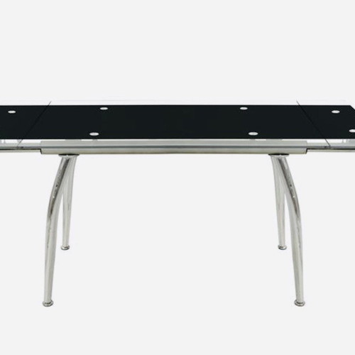 Extendable glass table used with chrome metal legs