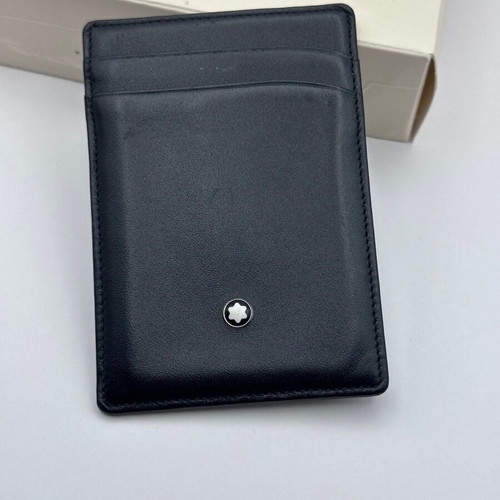 Montblanc leather card holder with metal clip like new, black