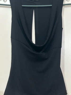 Black draped top with back opening like new, size S