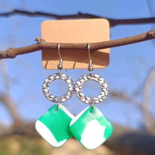 Handmade earrings from polymer clay and stainless steel new, white and green