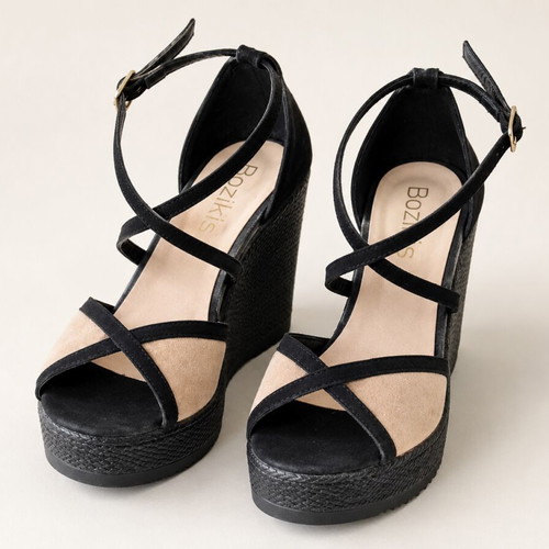 Bozikis suede platform sandals new, black, size 38