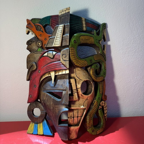 Mayan mask hand crafted used, wooden 38x26