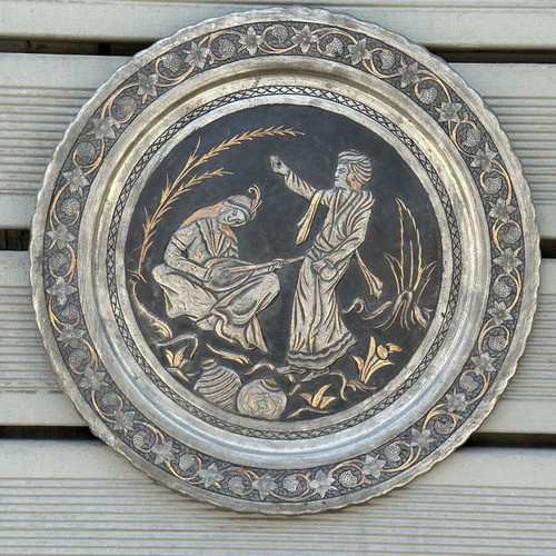 Handmade copper decorative wall plate used with traditional embossed design