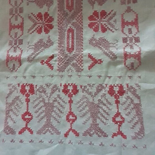 Cross Stitch Embroidery Table Linen handmade, vintage, 99 cm