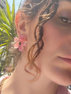 Handmade flower-shaped earrings new, pink
