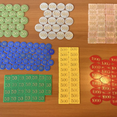 Game chips used, set of various colors and values