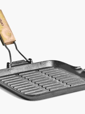 Cast Iron Grill Pan 24cm New with Folding Wooden Handle