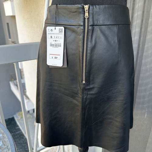 Zara leather skirt, black and orange, size S
