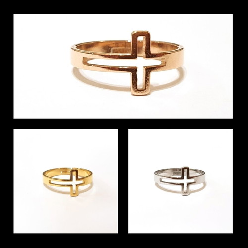 Cross ring women's new, steel with rose gold plating