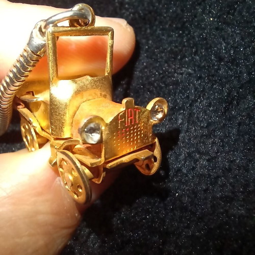 Vintage Fiat 1899 Miniature Keychain with Leather and Rhinestones
